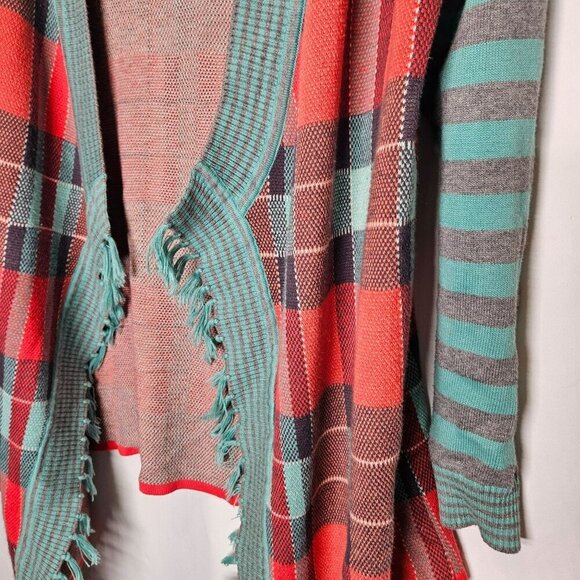 Matilda Jane Cardigan Sweater Fringe Hem Open Front Plaid Stripes Multicolor sz - Picture 5 of 10